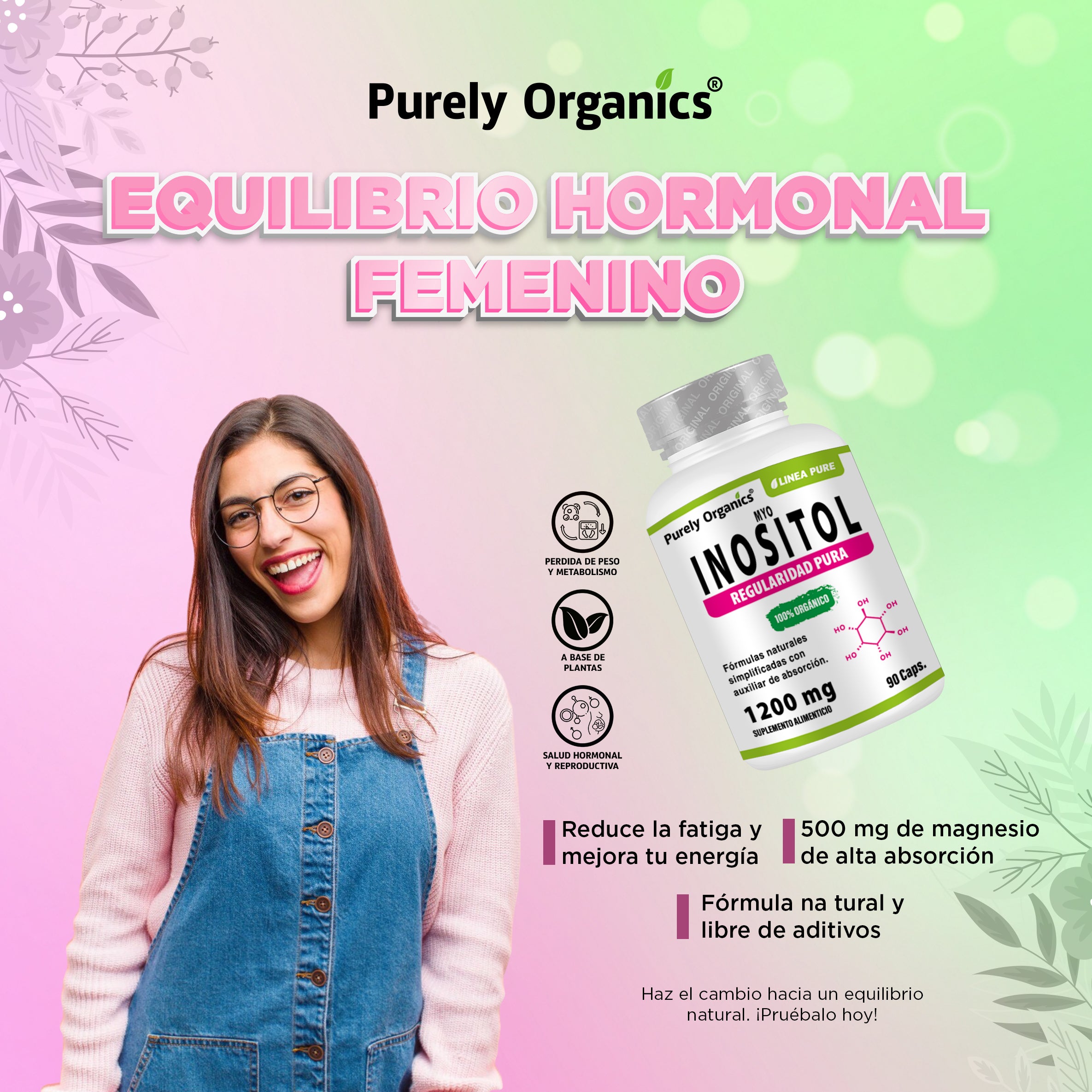 Inositol Pure: Equilibrio hormonal y bienestar femenino. Apoya la fertilidad y reduce los síntomas del SOP con una fórmula natural potenciada por piperina para una absorción más eficiente.